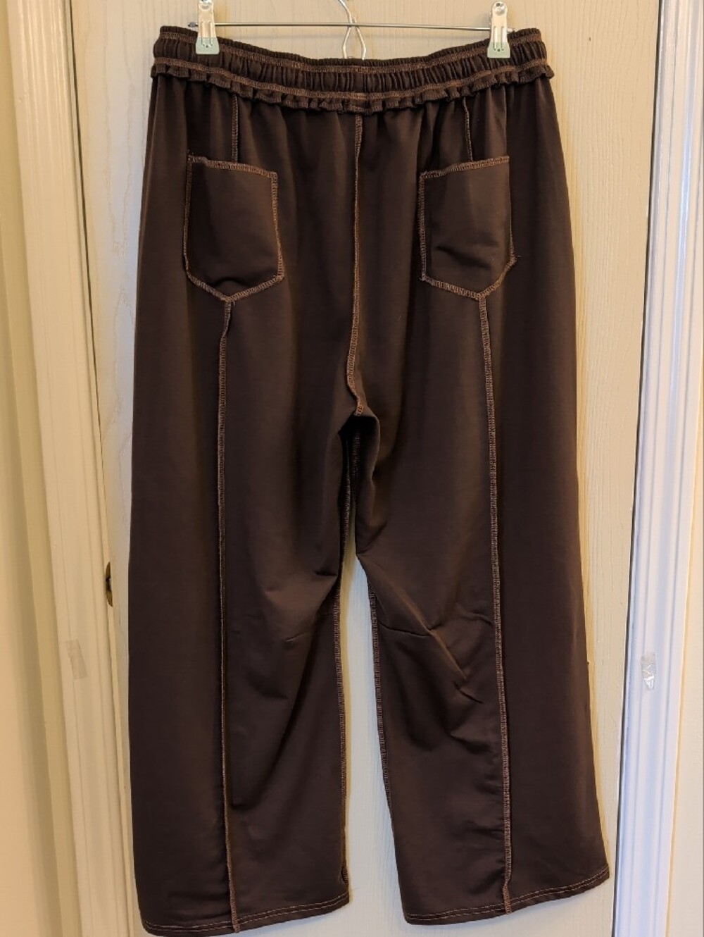 Women’s Brown Lounge Pants | Elastic Drawstring Waist | Casual Pocket Pants | L - Picture 3 of 4